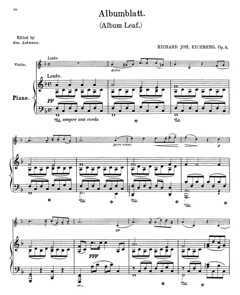 25首小提琴曲合集：Albumblatt.（Album Leaf.）（RICHARD JOH.EICHBERG. Op.4）（小提琴+钢琴伴奏）