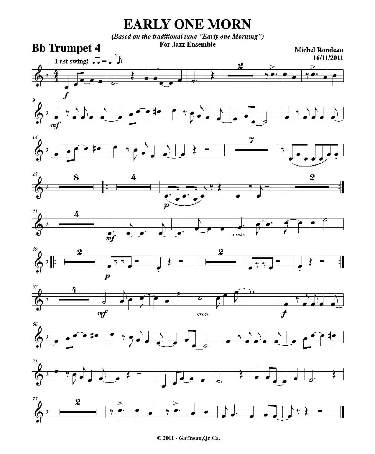 EARLY ONE MORN（第四降B小号分谱）