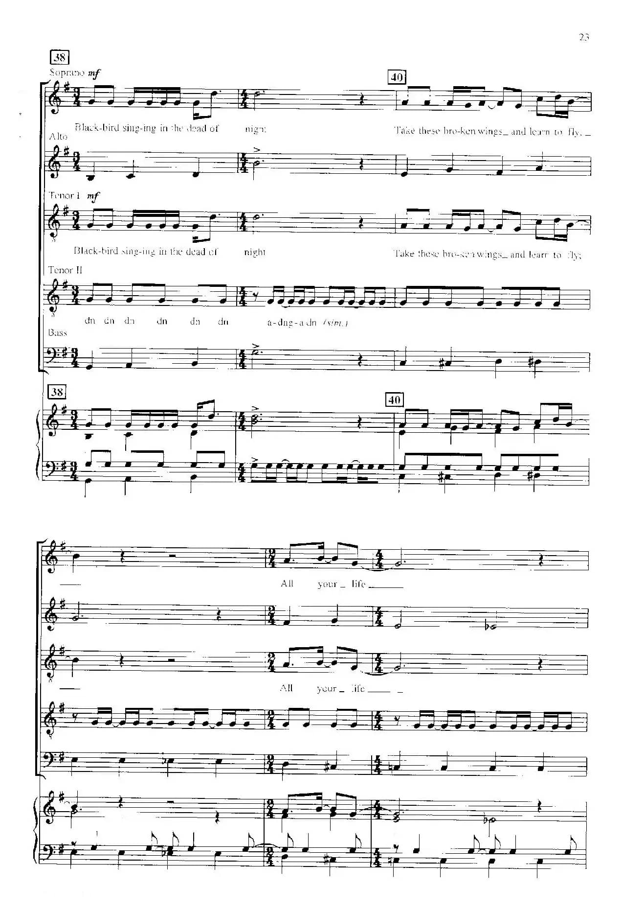 Blackbird（四重奏+钢琴伴奏）