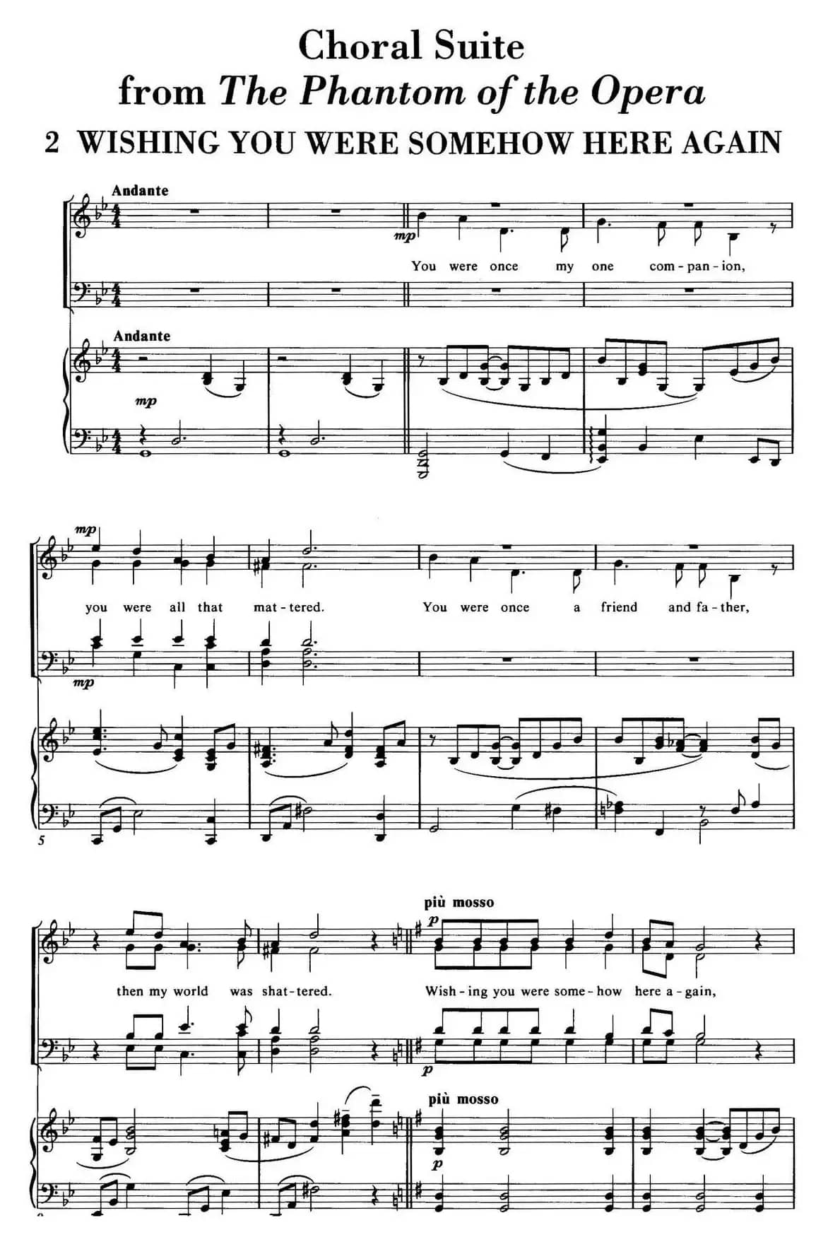 Choral Suite from The Phantom of the Opera(2 WISHING YOU WERE SOMEHOW HERE AGAIN、四重奏)