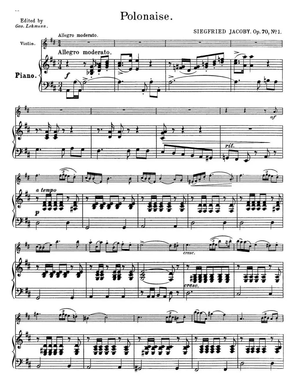 25首小提琴曲合集：Polonaise.（SIEGFRIED JACOBY. Op.70，No.1）（小提琴+钢琴伴奏）