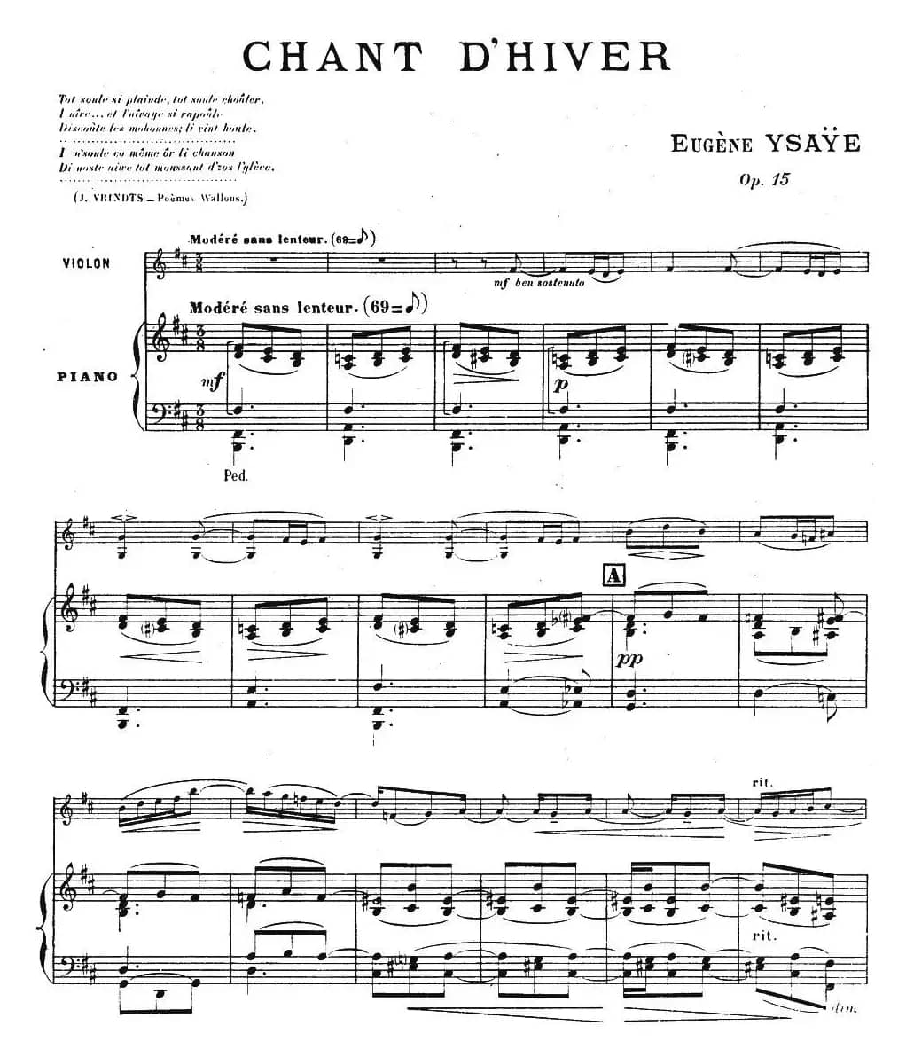 伊萨伊作品集：Chant d'hiver（小提琴+钢琴伴奏）