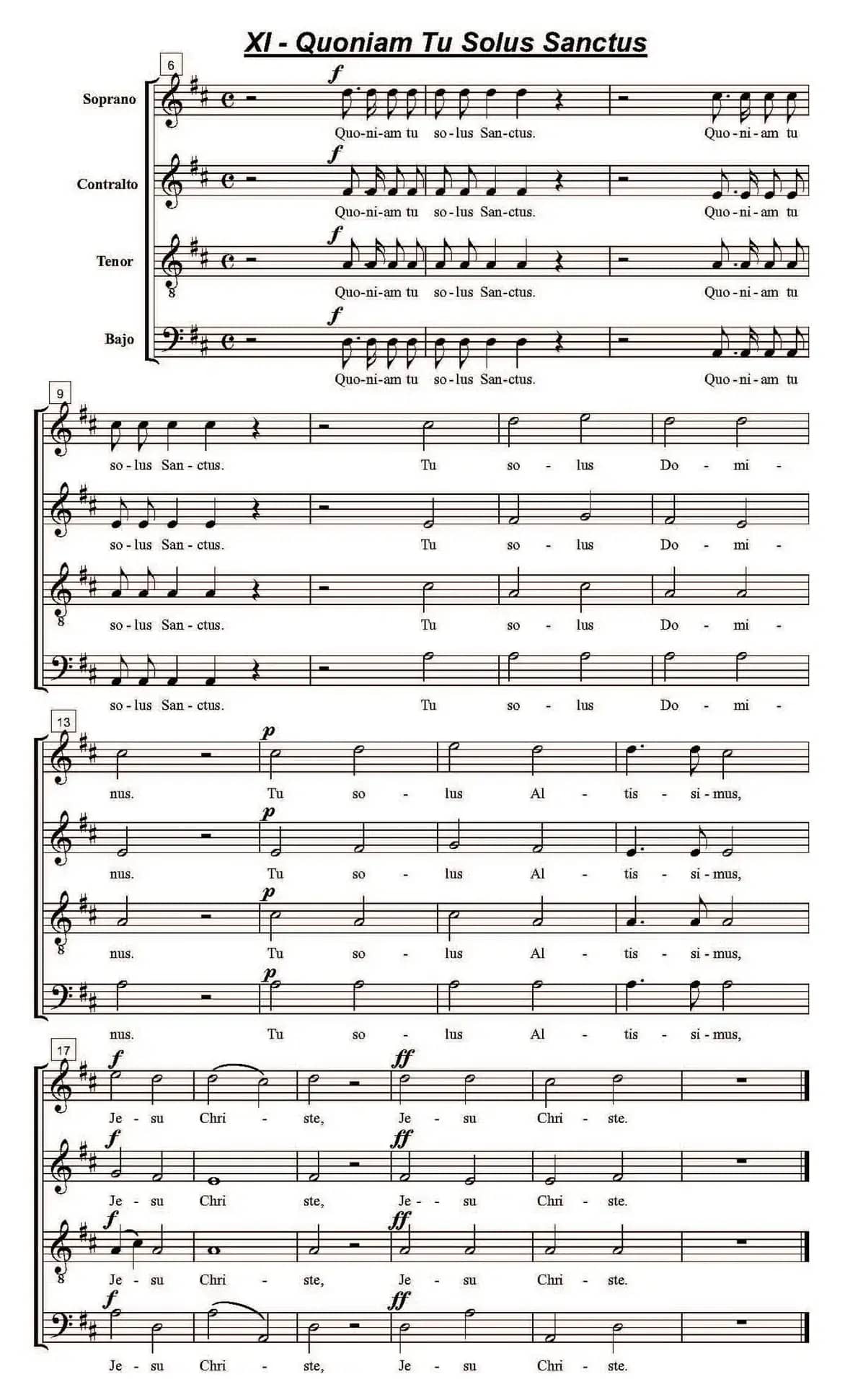 Quoniam Tu Solus Sanctus（萨克斯四重奏）