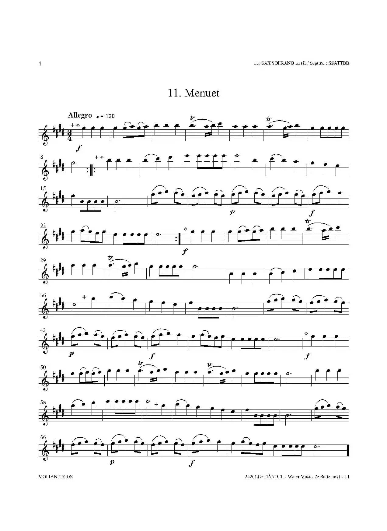 Water Music（HWV.349 No.2）（第一高音萨克斯）