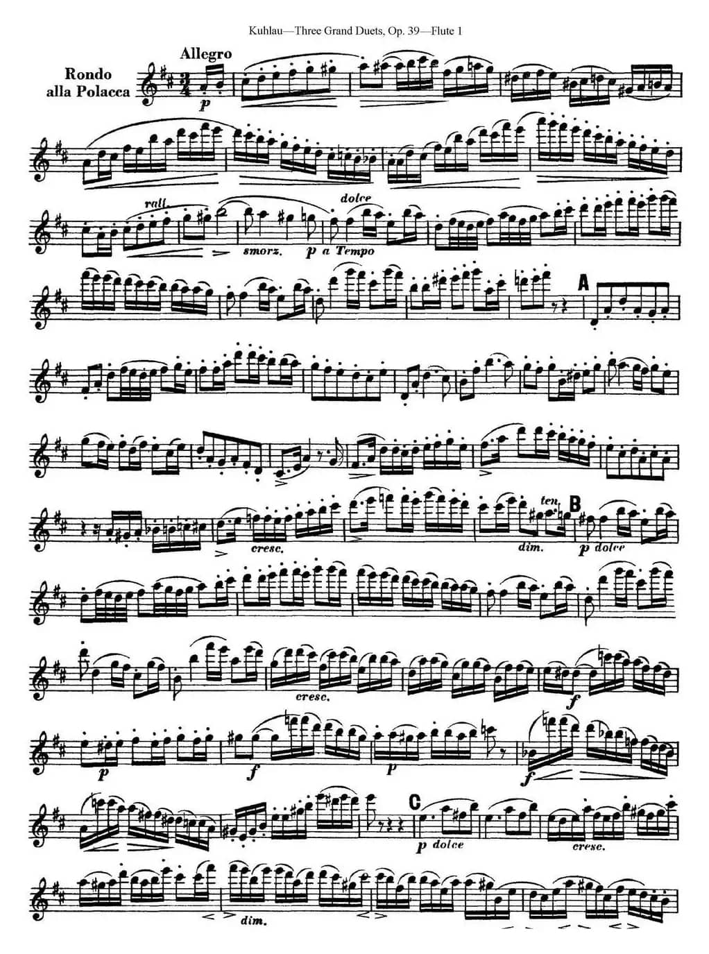 库劳长笛二重奏大练习曲Op.39——Flute 1（No.3）