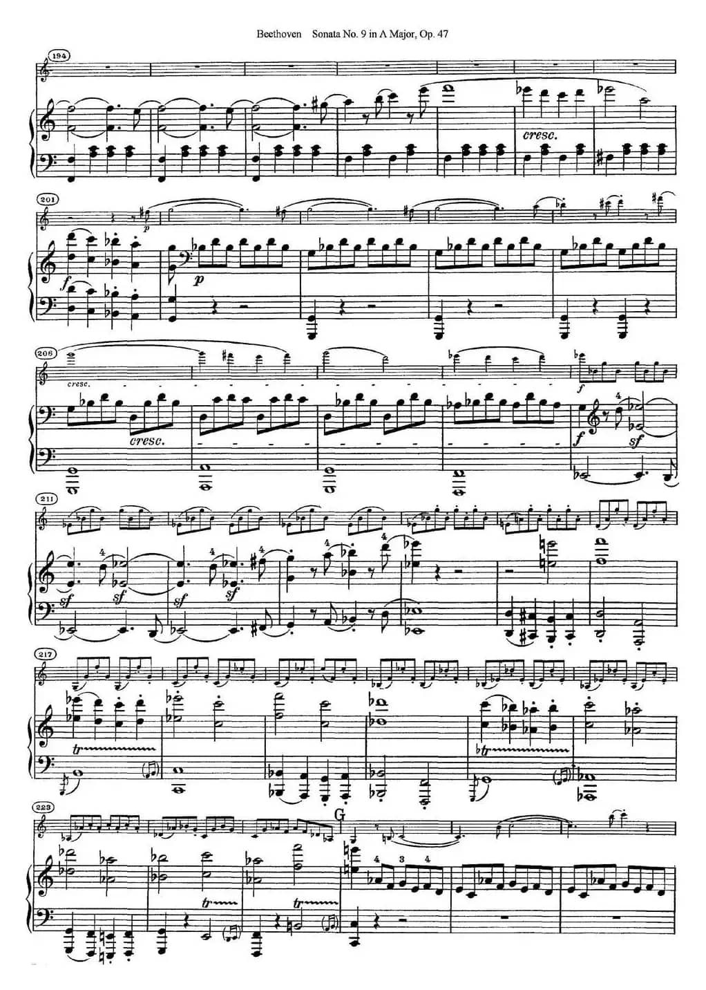 Violin Sonata No.9 in A Major Op.47（小提琴+钢琴伴奏）