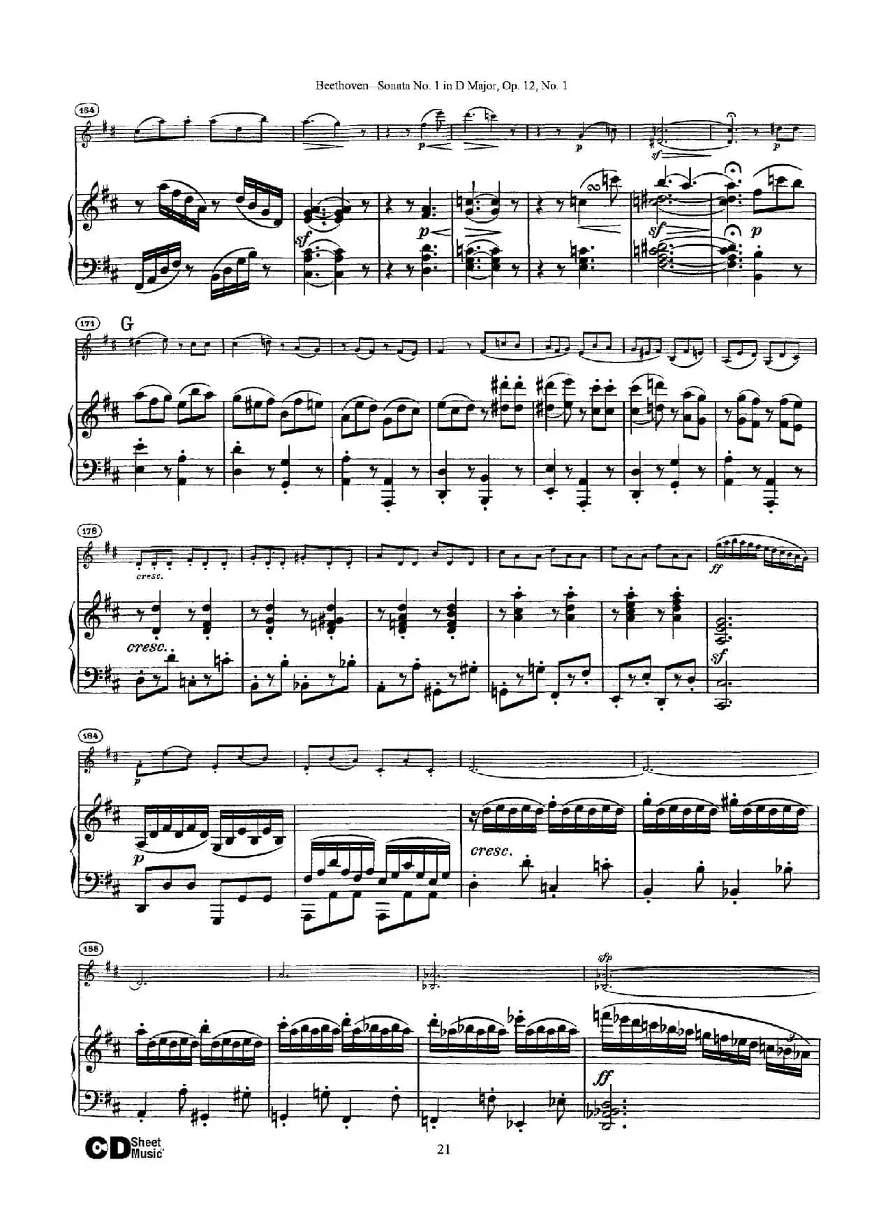 D大调第一小提琴奏鸣曲（Sonata No.1 in D Major Op.12,No.1）（小提琴+钢琴伴奏）