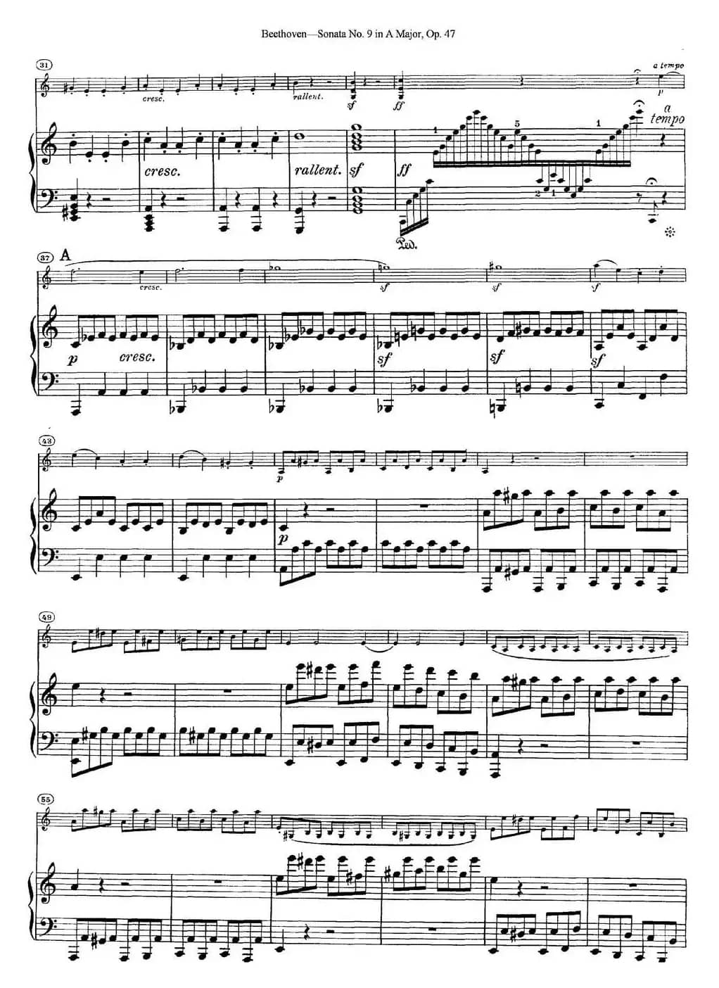 Violin Sonata No.9 in A Major Op.47（小提琴+钢琴伴奏）