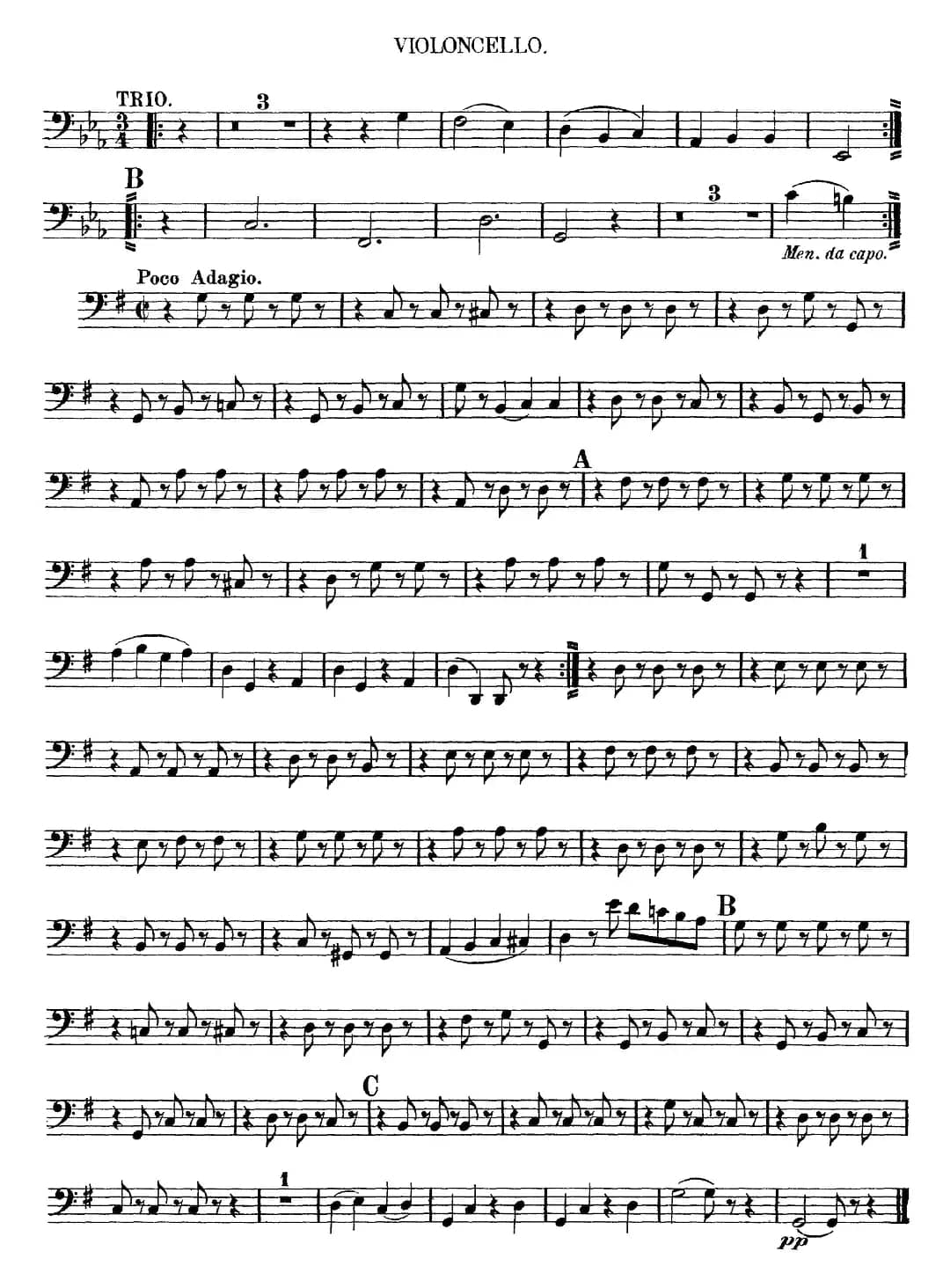 Mozart《Quartet No.10 in C Major,K.170》（Cello分谱）