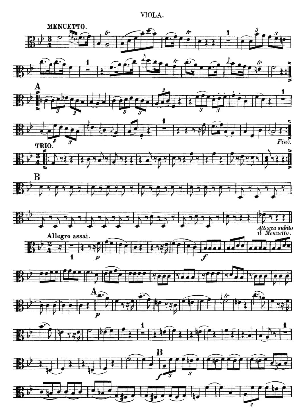 Mozart《Quartet No.12 in Bb Major,K.172》（Viola分谱）