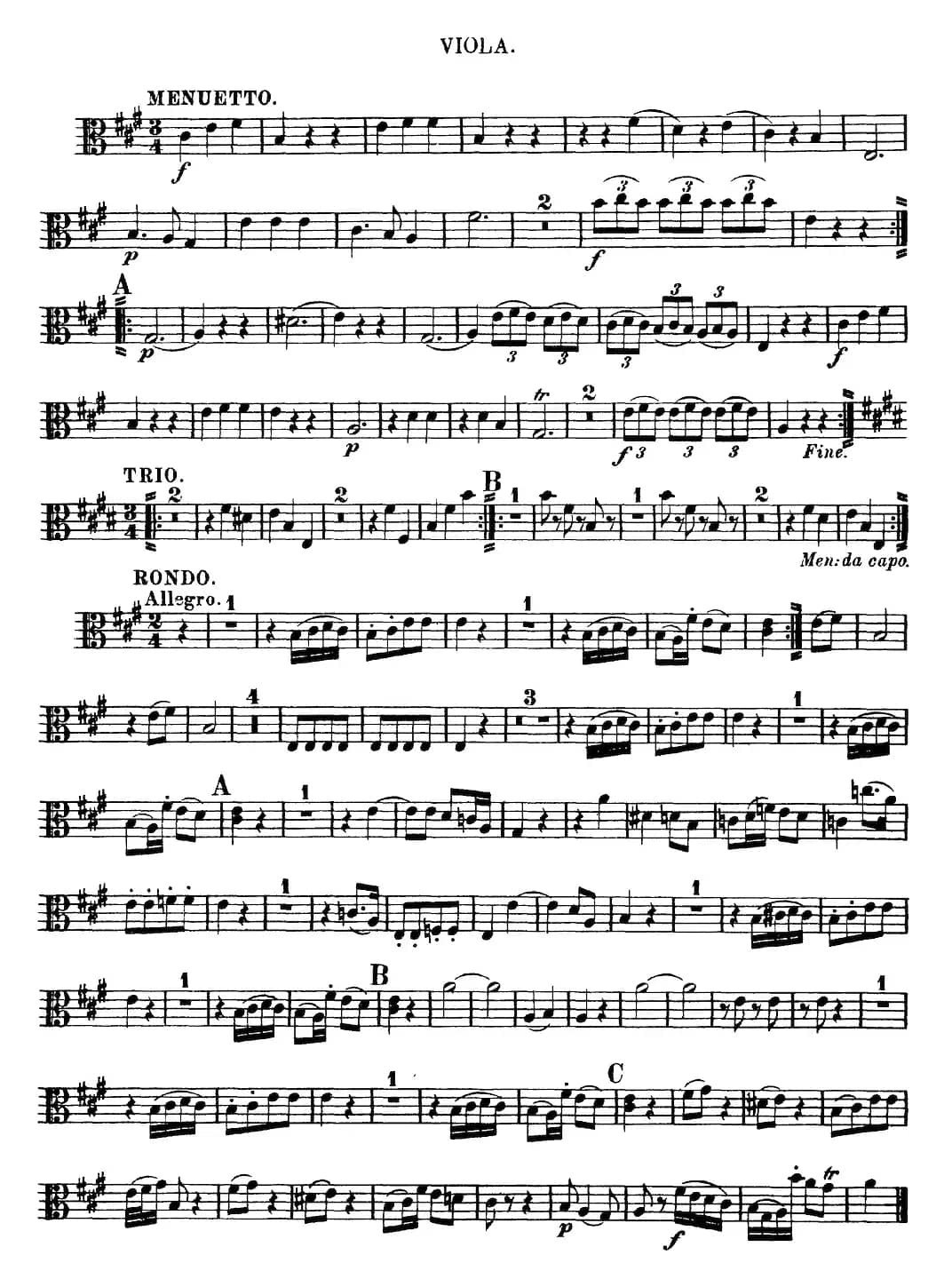 Mozart《Quartet No.9 in A Major,K.169》（Viola分谱）