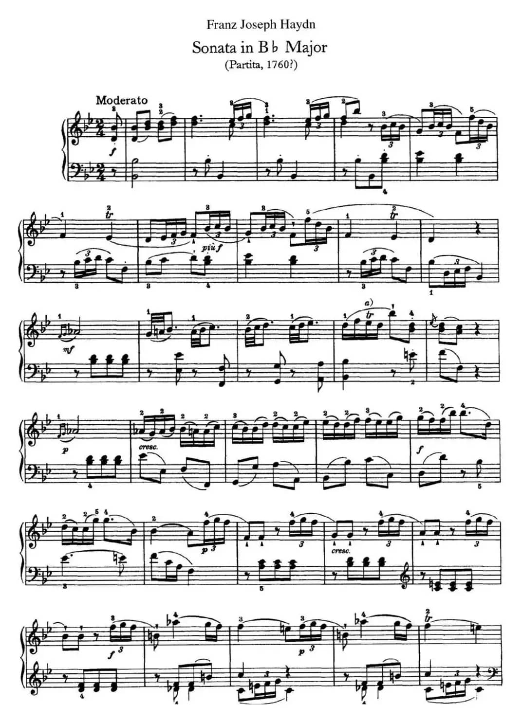 海顿 钢琴奏鸣曲 Hob XVI 2 Partita B-flat major