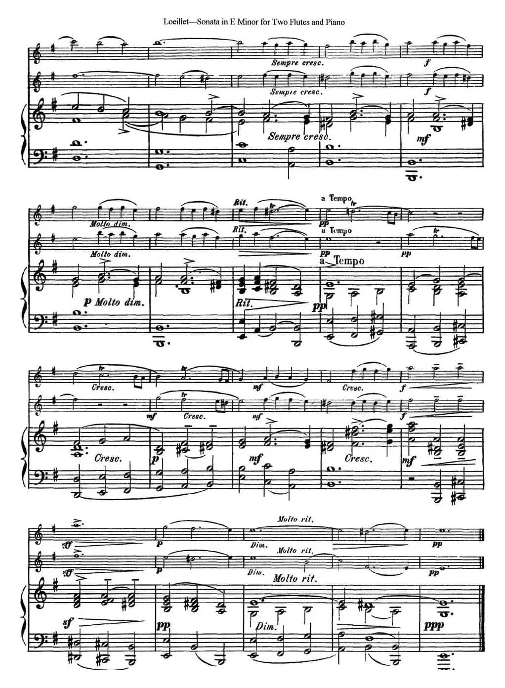 罗埃莱特E小调双长笛与钢琴奏鸣曲 