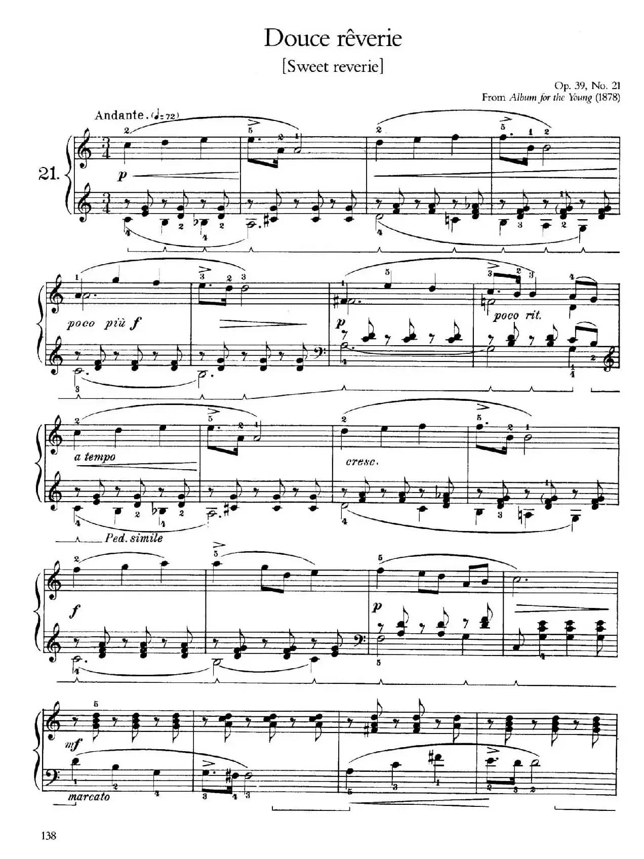 Album for the Young Op.39（儿童钢琴曲集）（21. 甜蜜的梦 Sweet Reverie）