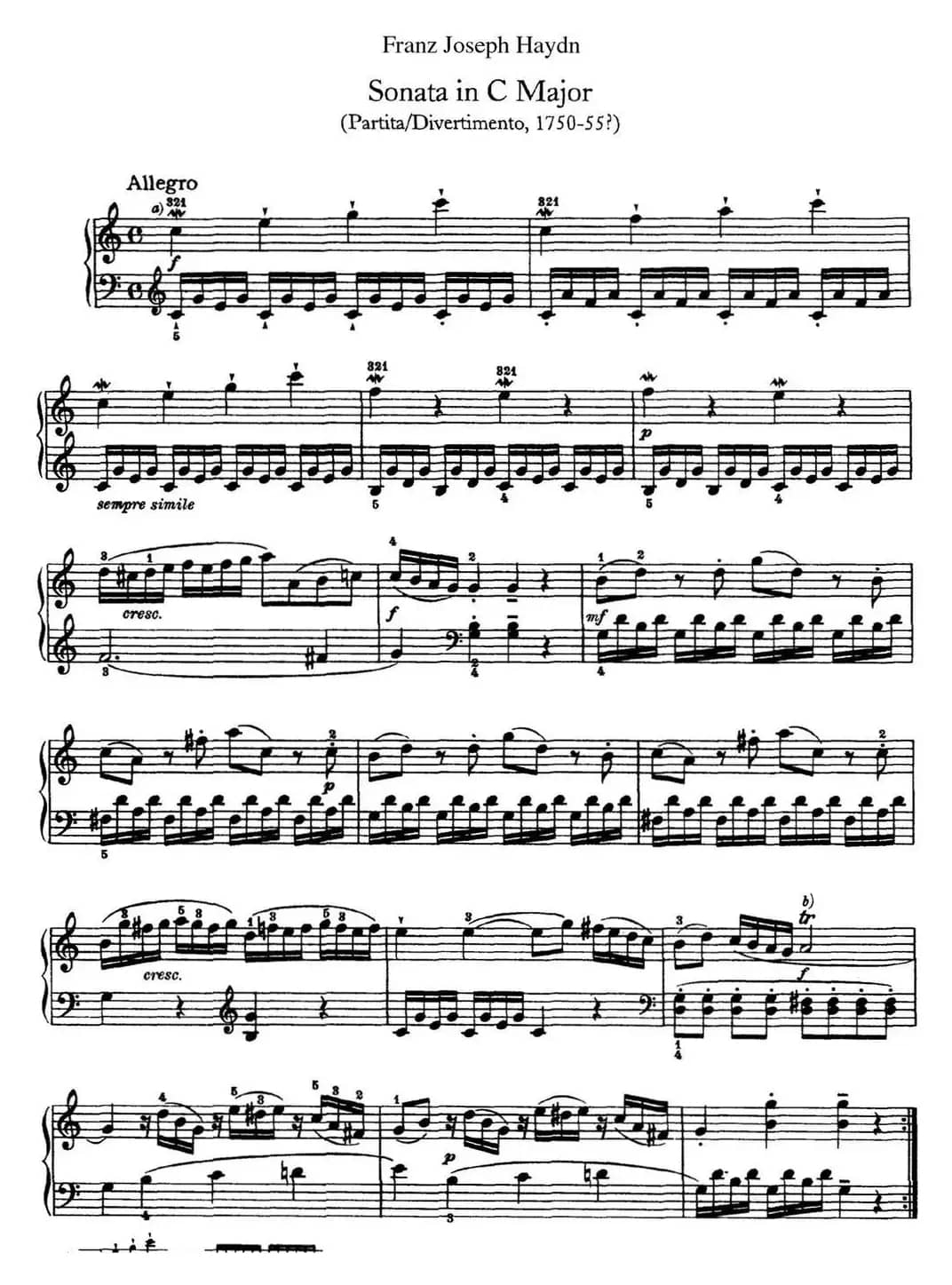 海顿 钢琴奏鸣曲 Hob XVI 1 Divertimento C major