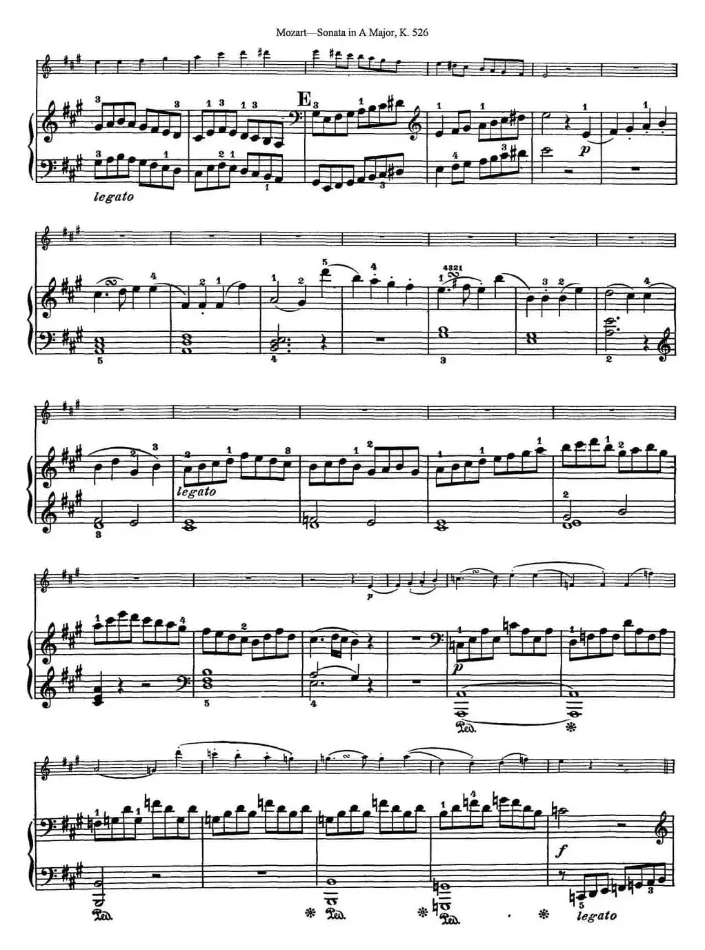 Violin Sonata in A Major K.526（小提琴+钢琴伴奏）