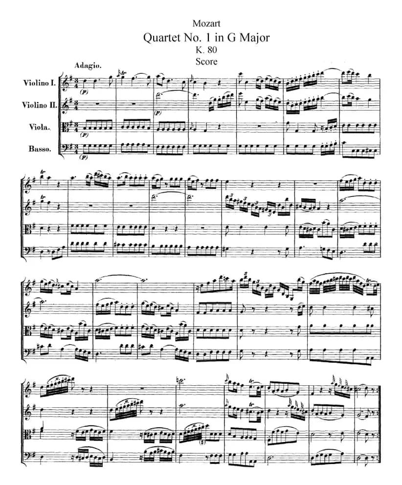 Mozart《Quartet No.1 in G Major,K.80》（总谱）