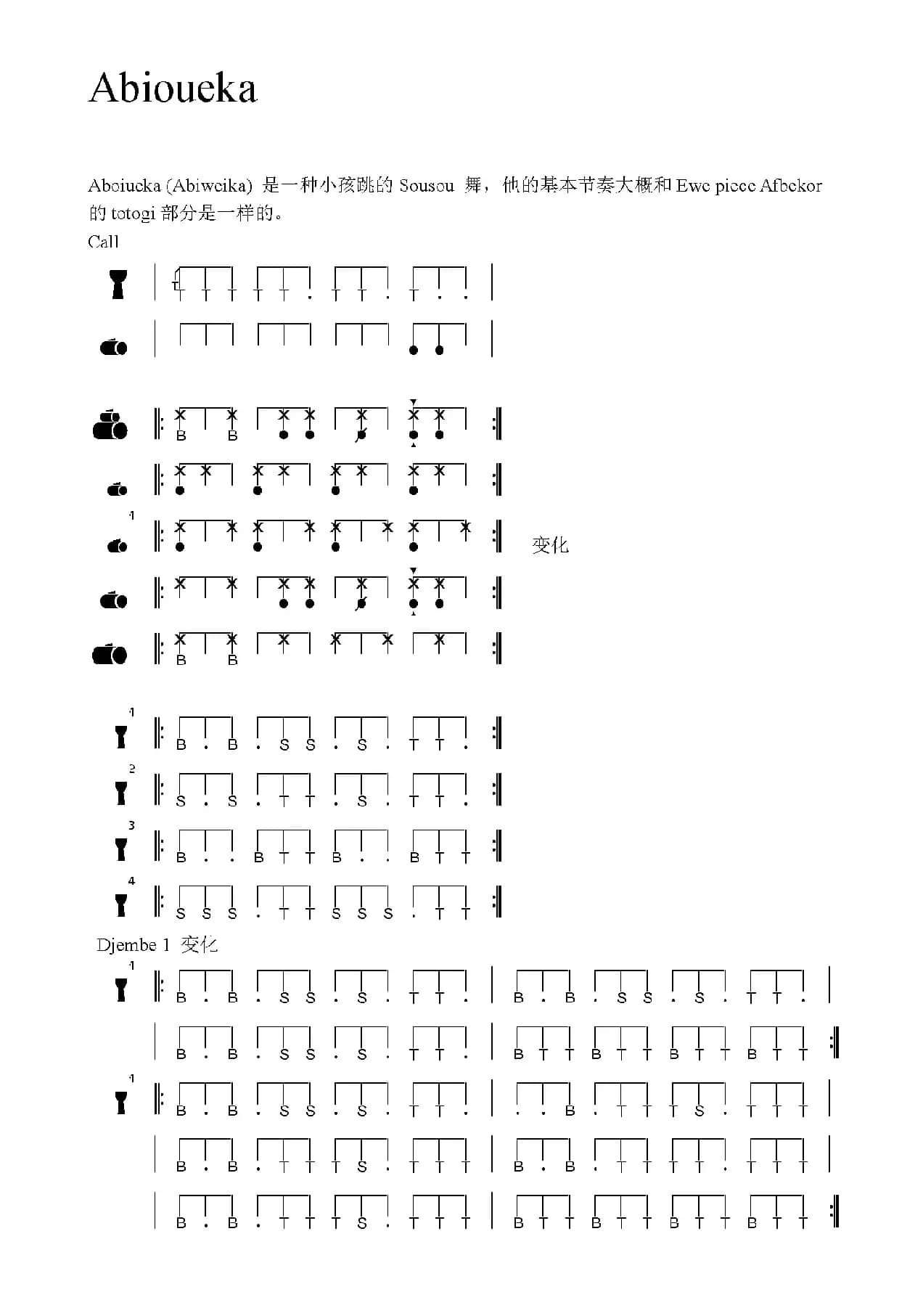 Abioueka（非洲手鼓谱）
