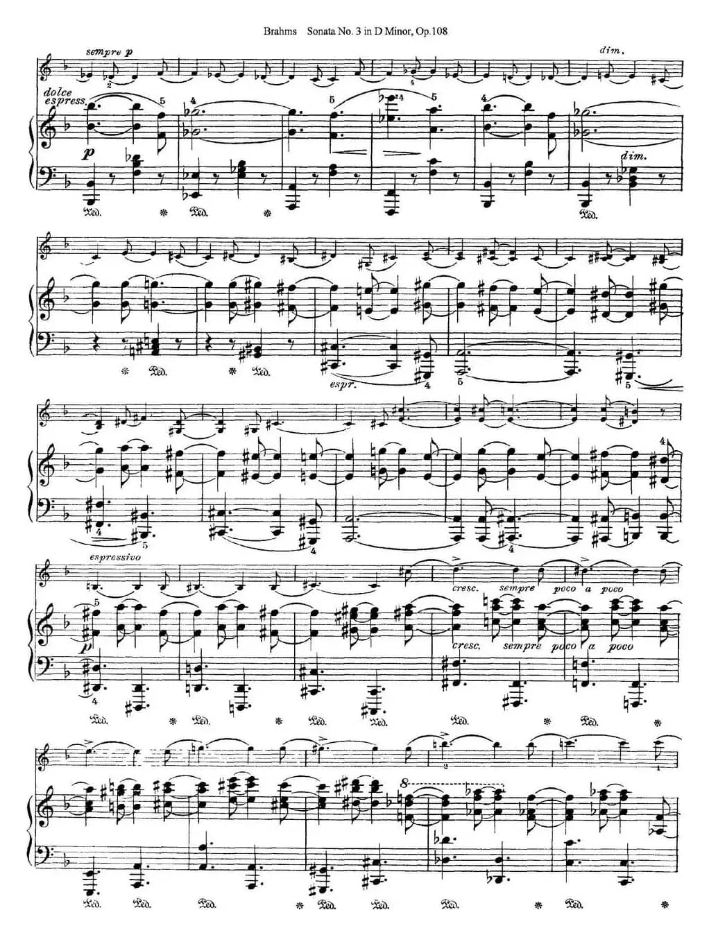 Violin Sonata No.3 in D Minor Op.108（小提琴+钢琴伴奏）