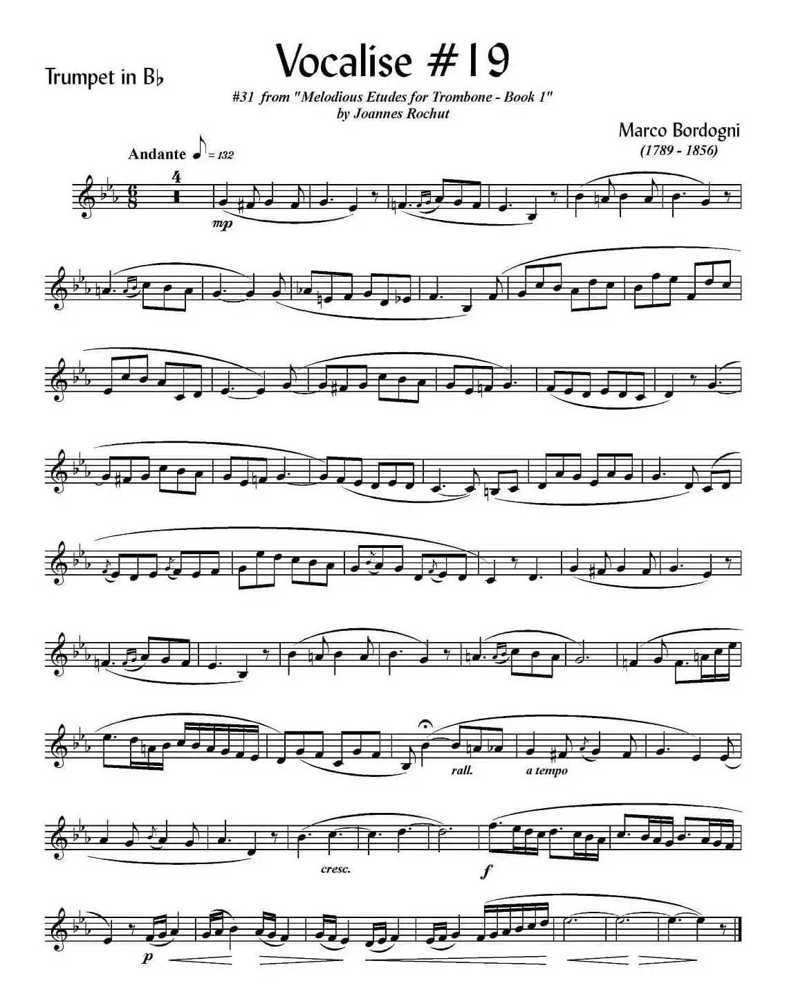 Bordogni - Vocalise #19（小号）