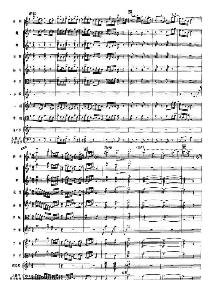 鸟投林（广东音乐、高胡+乐队伴奏、五线谱版）