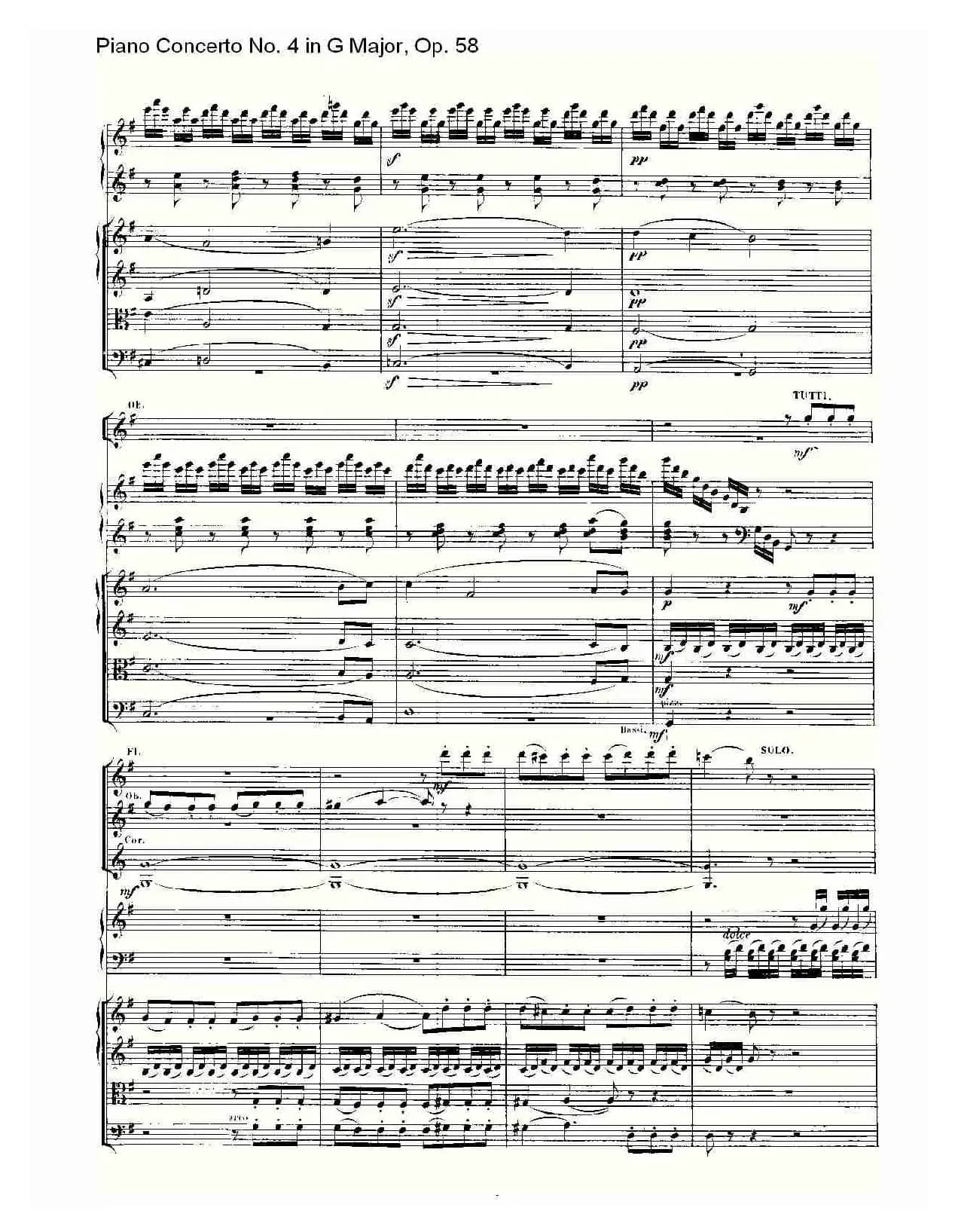 Ｇ大调钢琴第四协奏曲 Op.58 第一乐章（总谱）