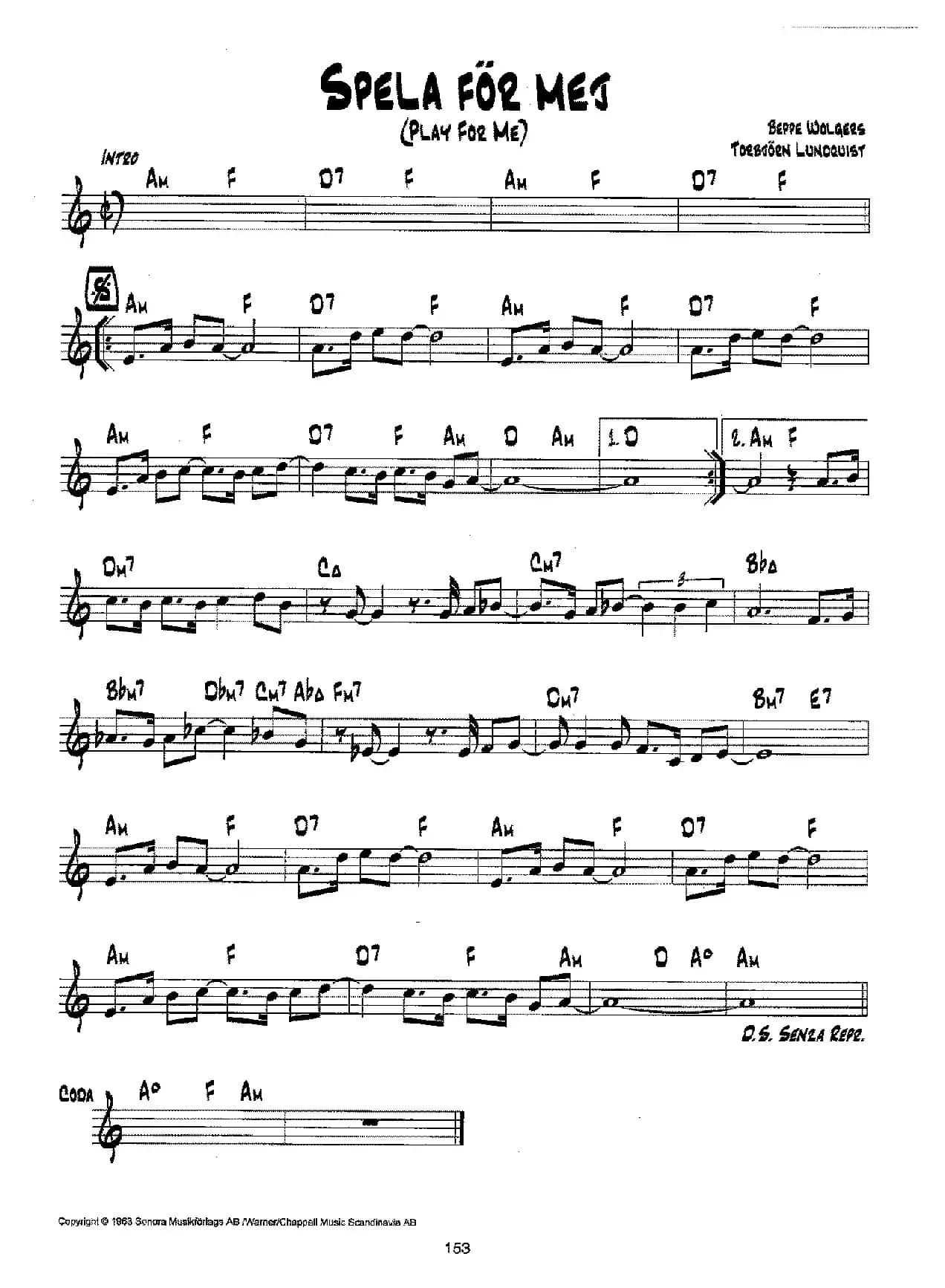 降B爵士乐谱：SPELA FOR MEJ