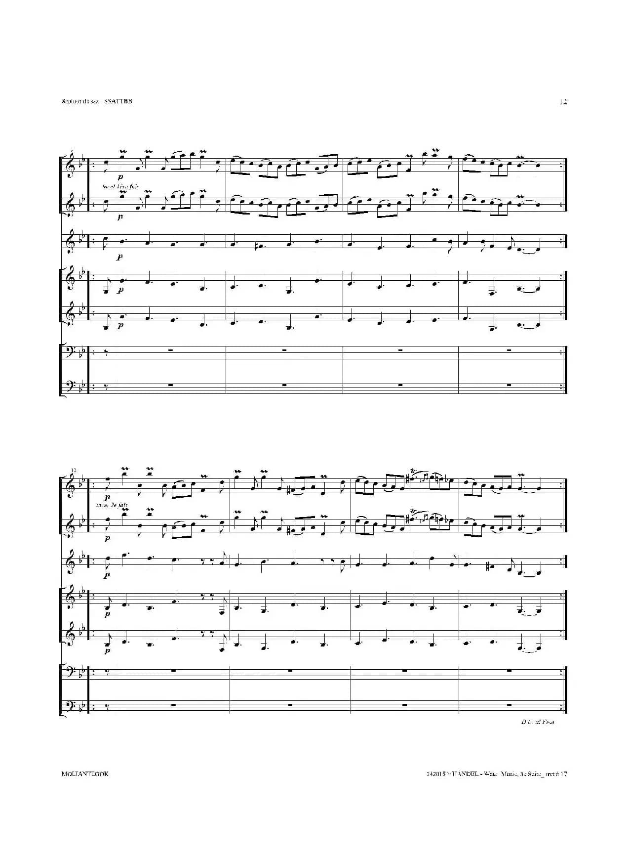Water Music（HWV.350 No.3）（萨克斯合奏总谱）