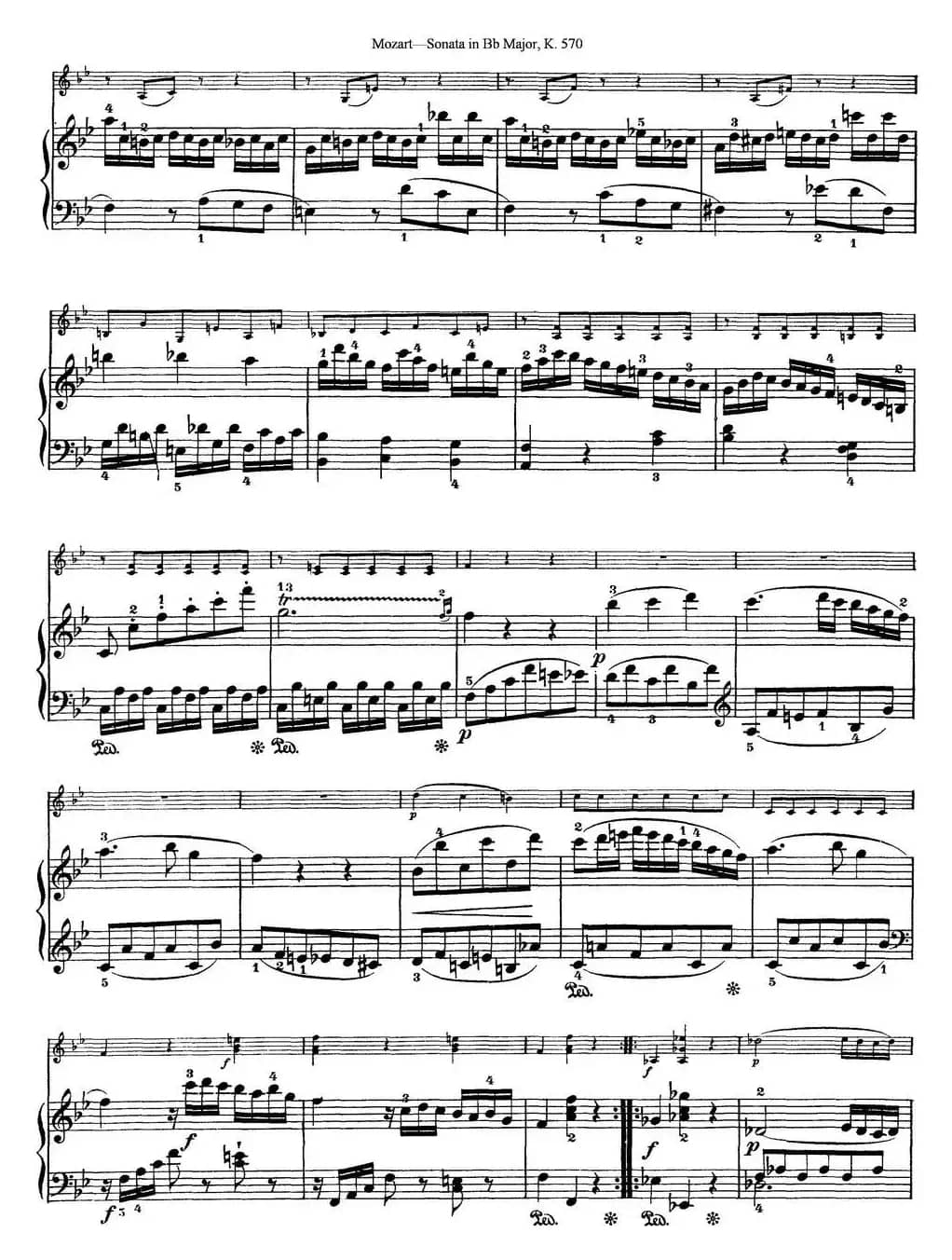 Violin Sonata in Bb Major K.570（小提琴+钢琴伴奏）