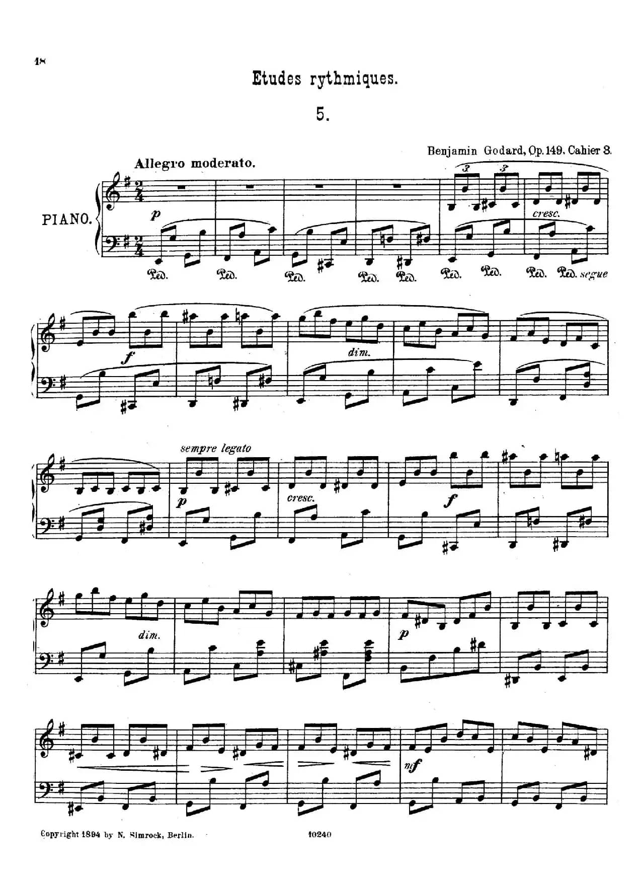Etudes Rythmiques Op.149（节奏练习曲集）（5）