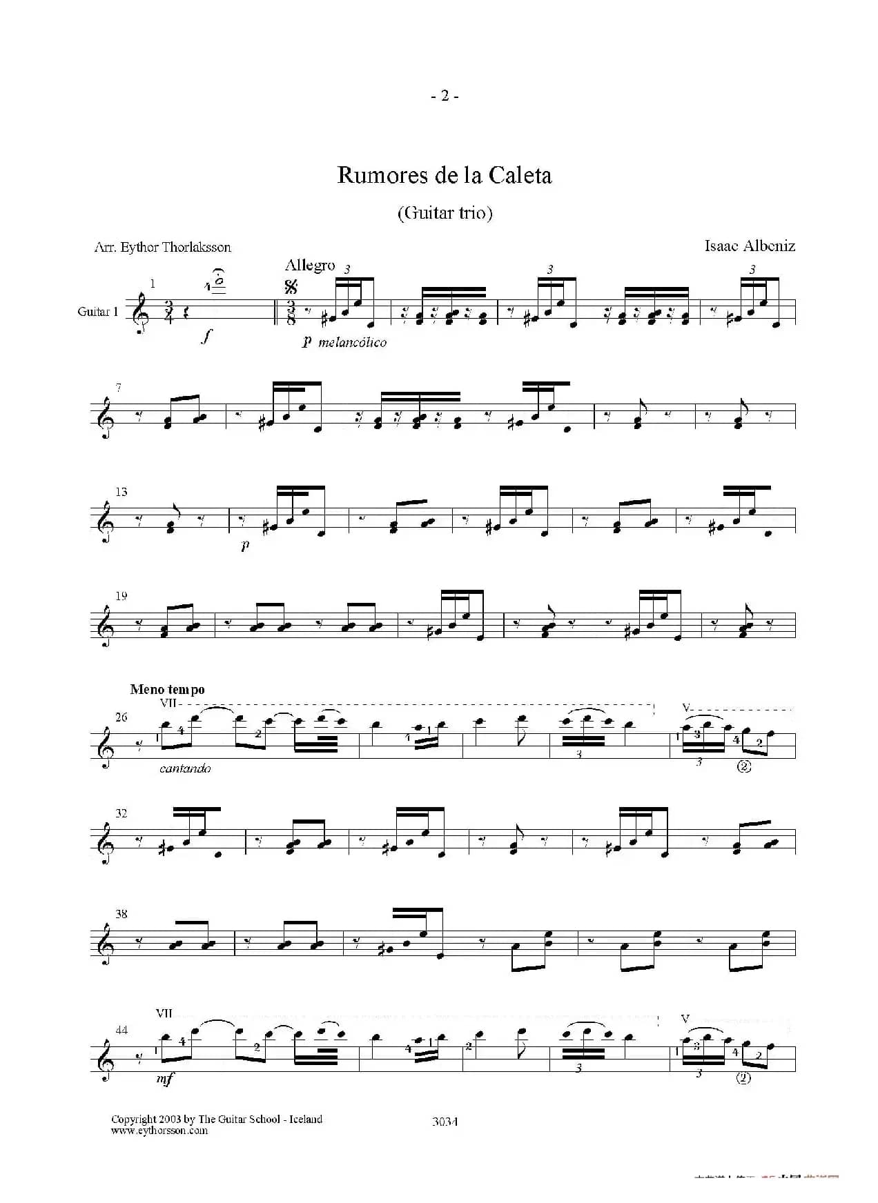 Rumores de la Caleta(Guitar TRIO)（古典吉他）