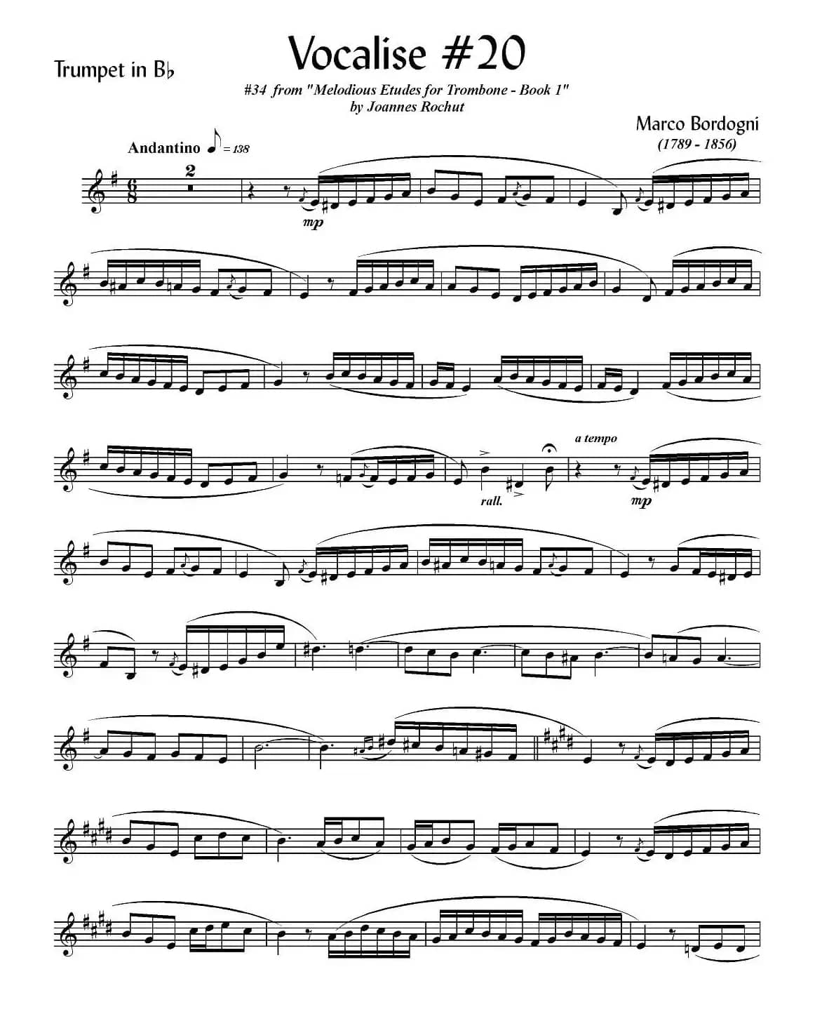 Bordogni - Vocalise #20（小号）