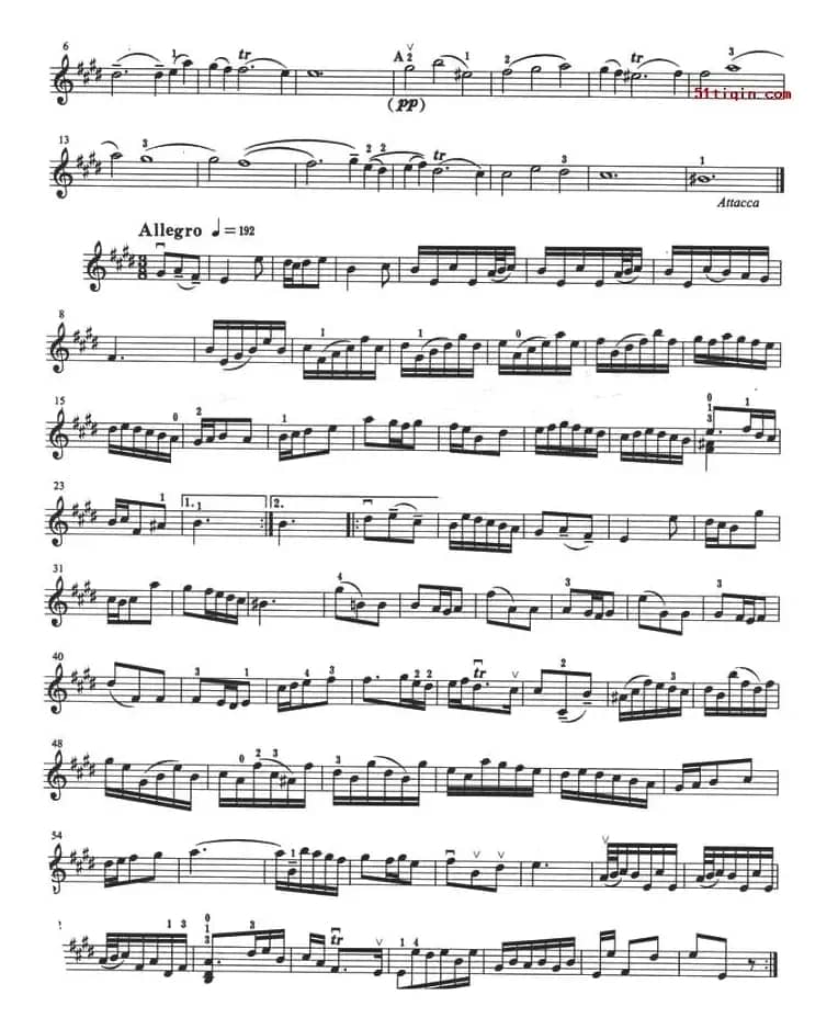 亨德尔第六奏鸣曲E大调（小提琴谱）