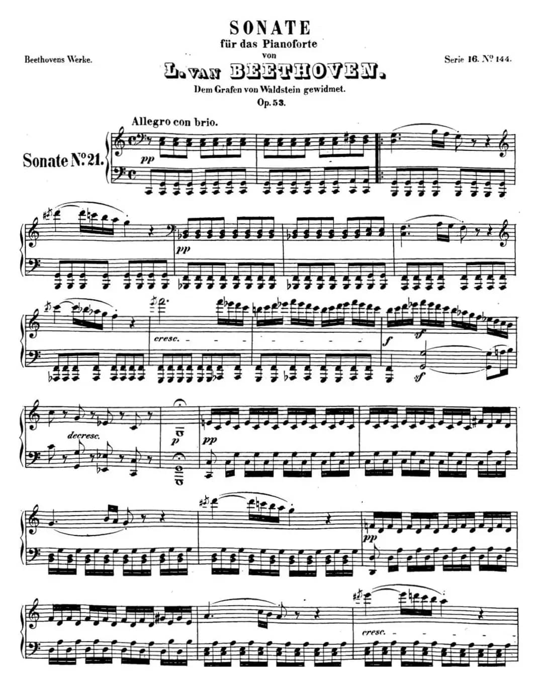 贝多芬钢琴奏鸣曲21 黎明（华尔斯坦） C大调 Op.53 C major