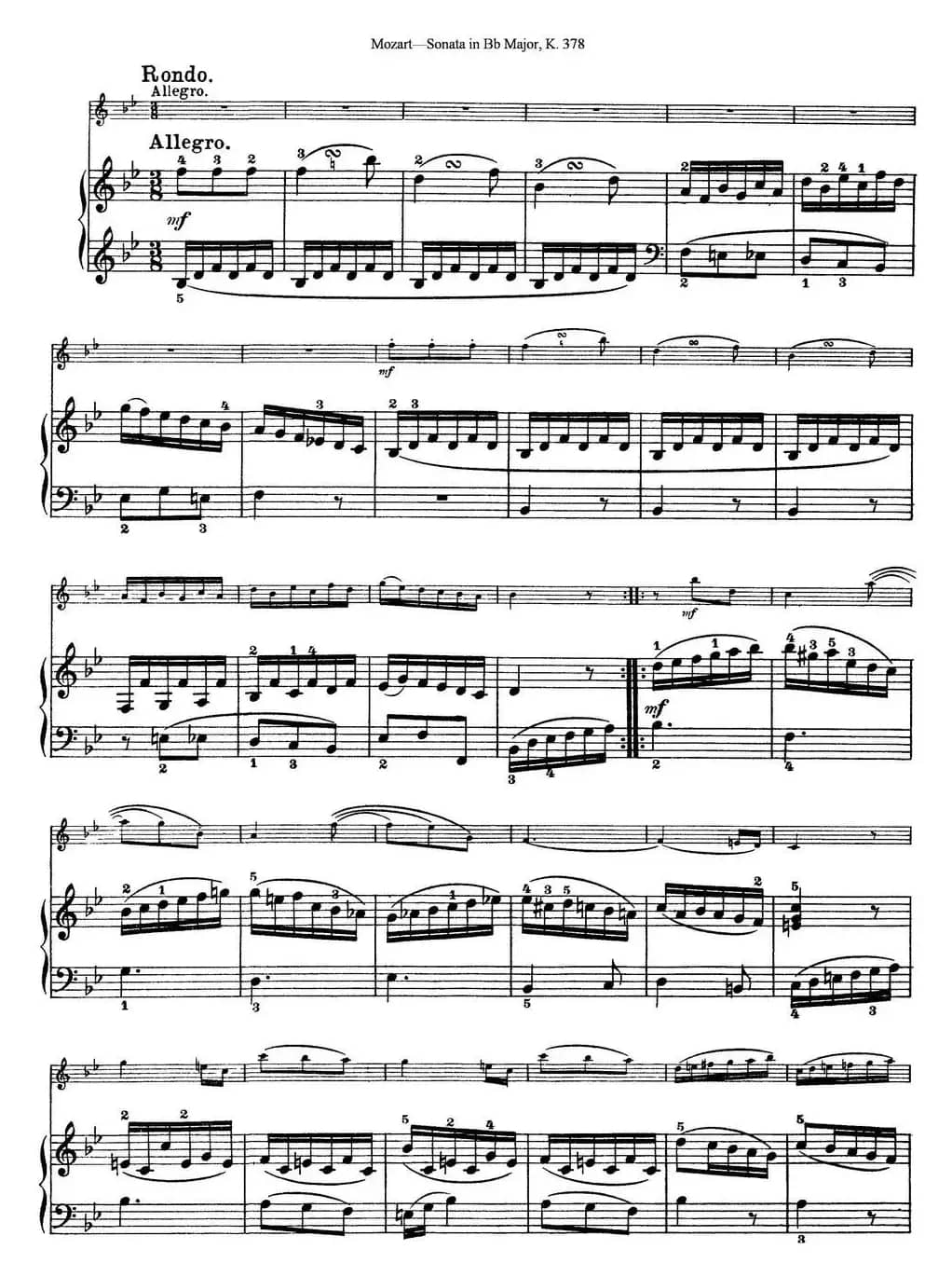Violin Sonata in Bb Major K.378（小提琴+钢琴伴奏）