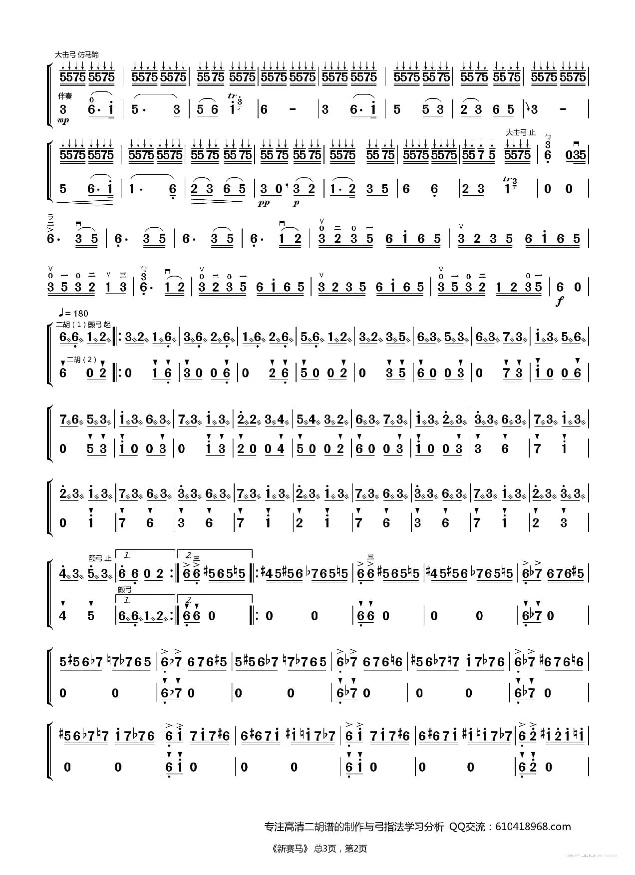 新赛马（二胡谱 陈耀星 陈军改编 刘和平制谱）