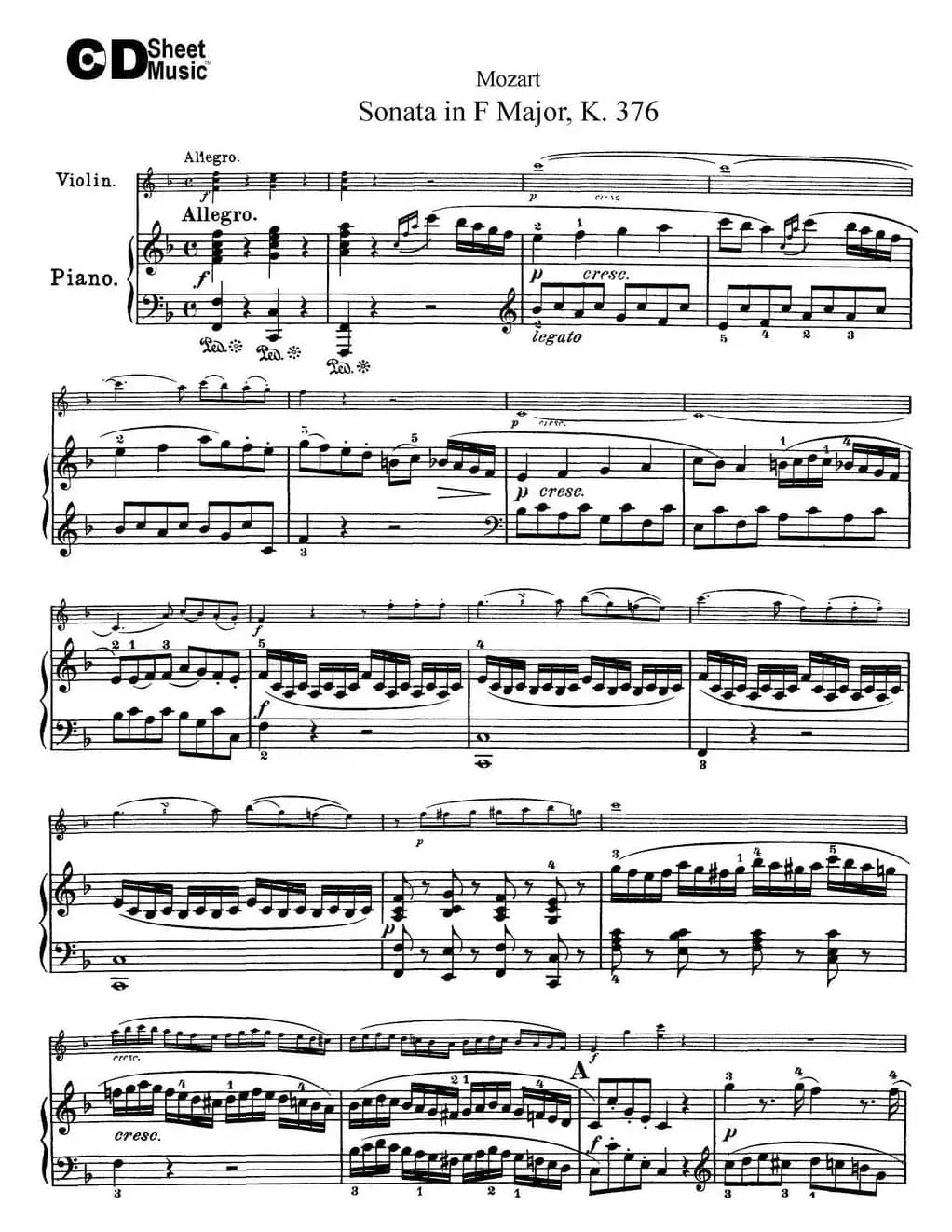 Violin Sonata in F Major K.376（小提琴+钢琴伴奏）