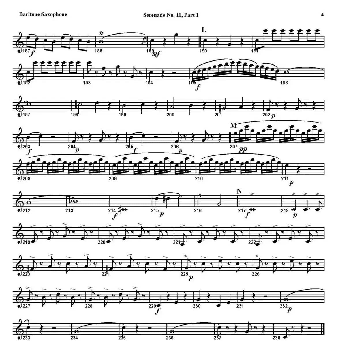 SERENADE No.11 in Eb，K.375 Part 1（四重奏·上低音萨克斯分谱）