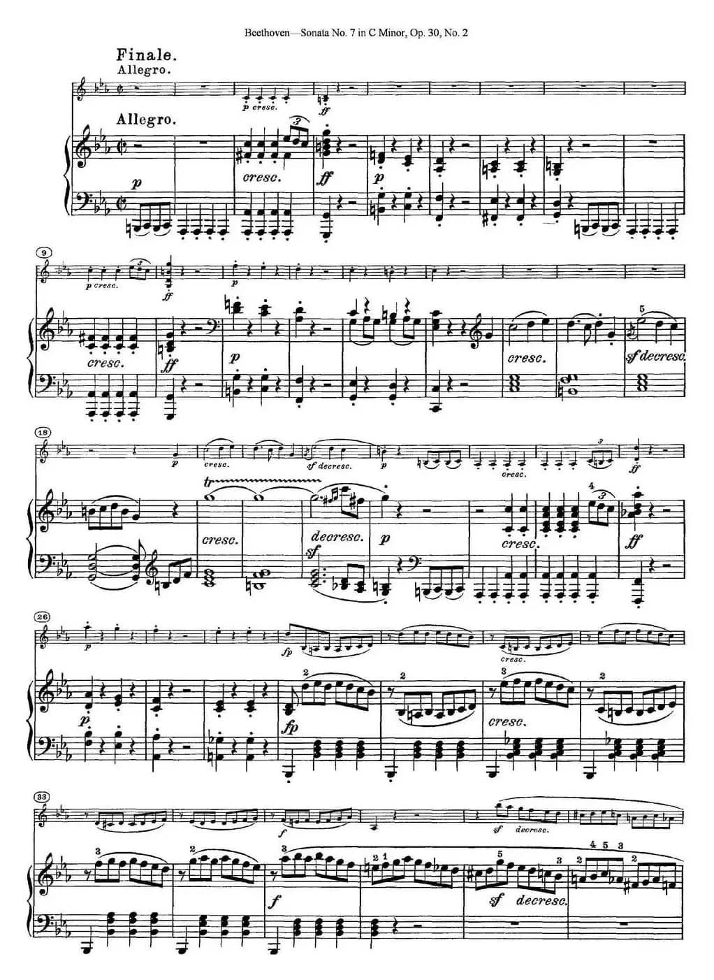 Violin Sonata No.7 in C Minor Op.30 No.2（小提琴+钢琴伴奏）