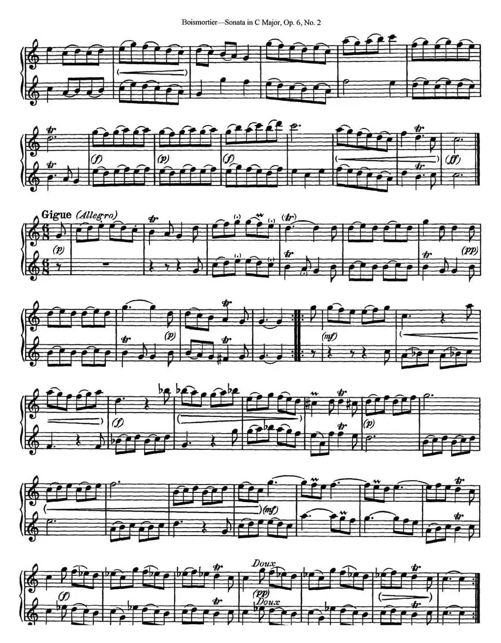 博伊斯卯绨C大调双长笛奏鸣曲Op.6（NO.2）