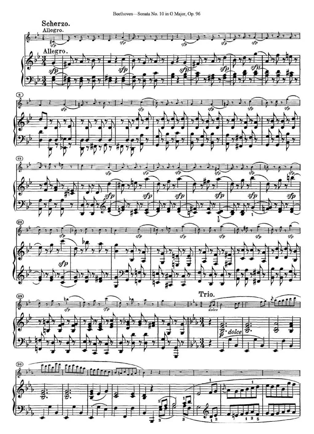 Violin Sonata No.10 in G Major Op.96（小提琴+钢琴伴奏）