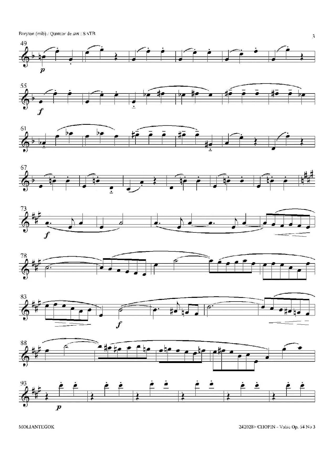 降A大调圆舞曲 Op.64 No.3（四重奏上低音萨克斯分谱）