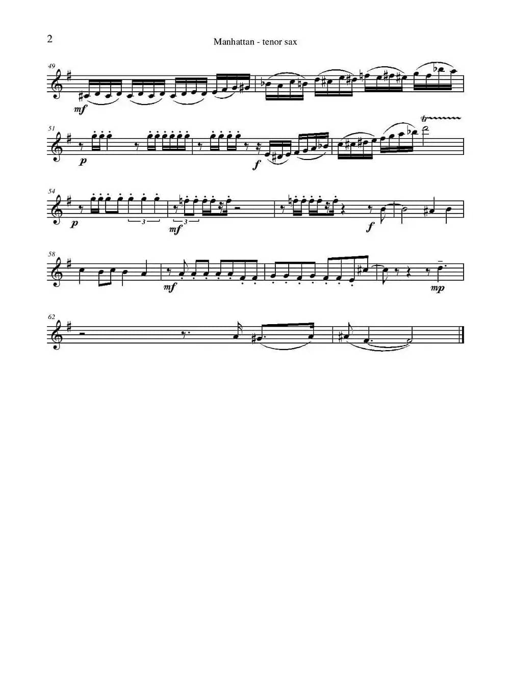 Manhattan Tenor Sax（四重奏次中音萨克斯分谱）