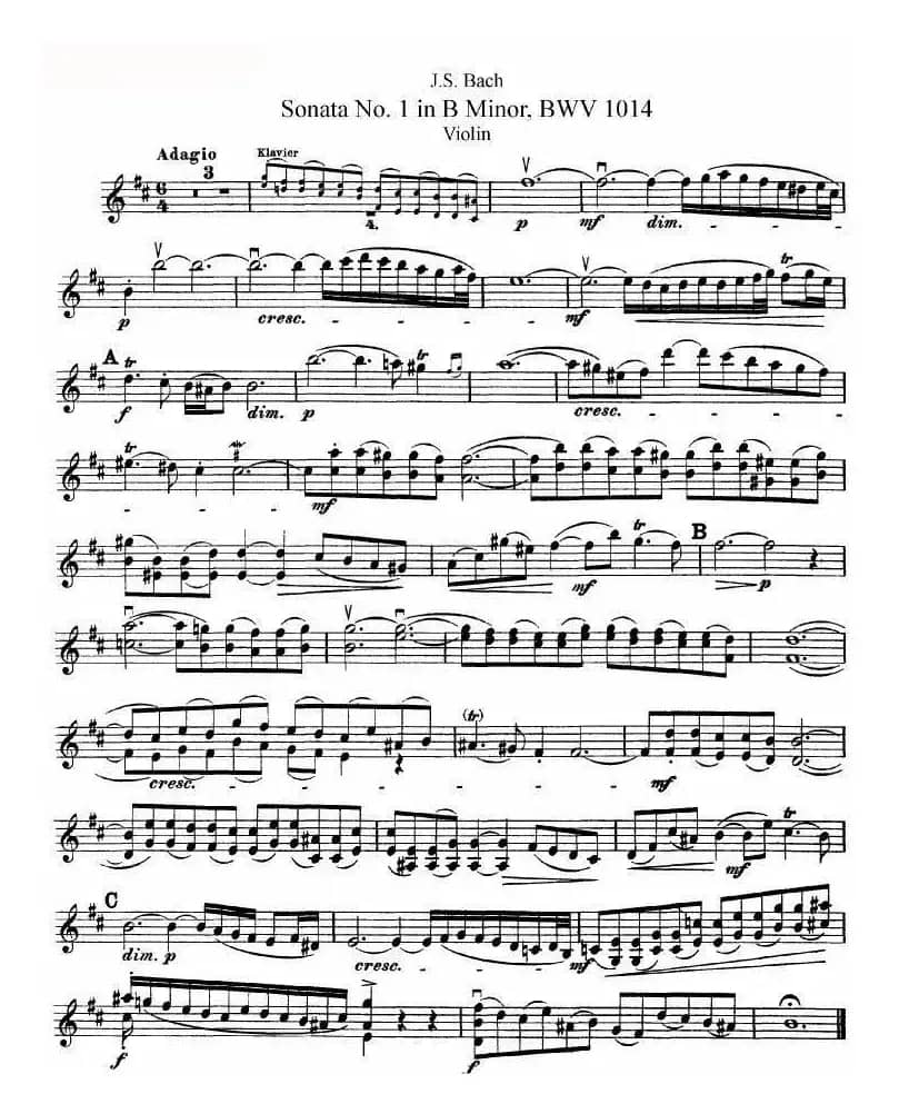 巴赫小提琴奏鸣曲No.1b小调（BWV 1014 [小提琴谱]）