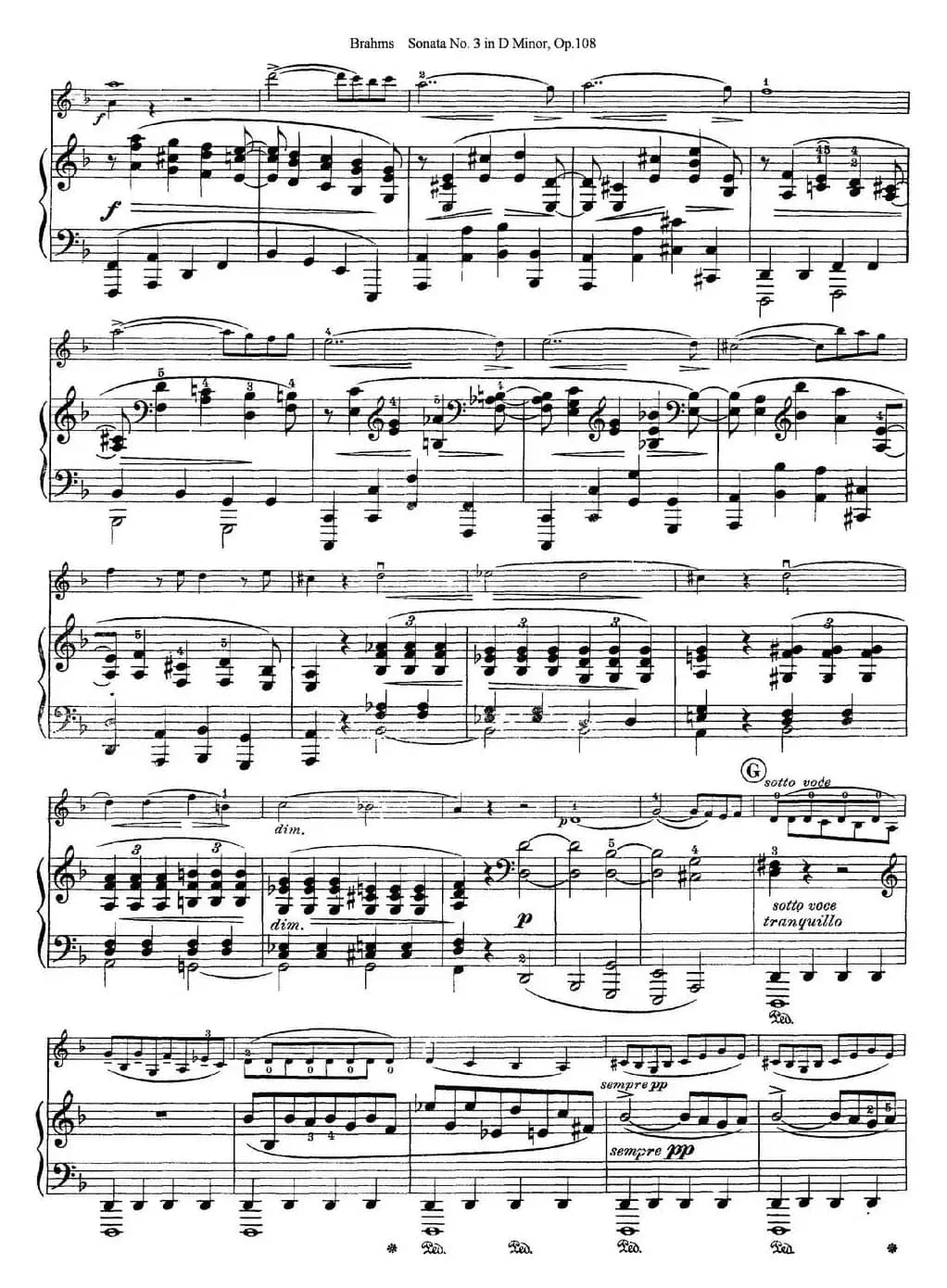 Violin Sonata No.3 in D Minor Op.108（小提琴+钢琴伴奏）