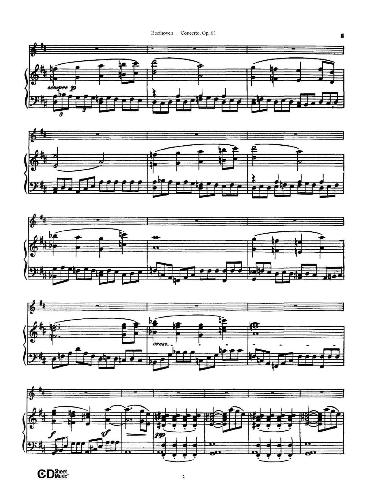 D大调小提琴协奏曲 Op.61（小提琴与钢琴版）