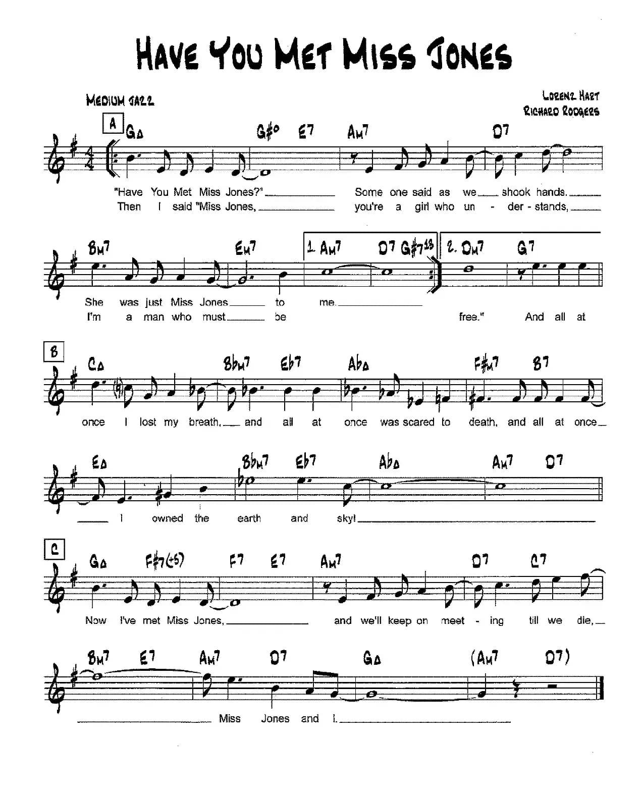 降B爵士乐谱：HAVE YOU MET MISS JONES