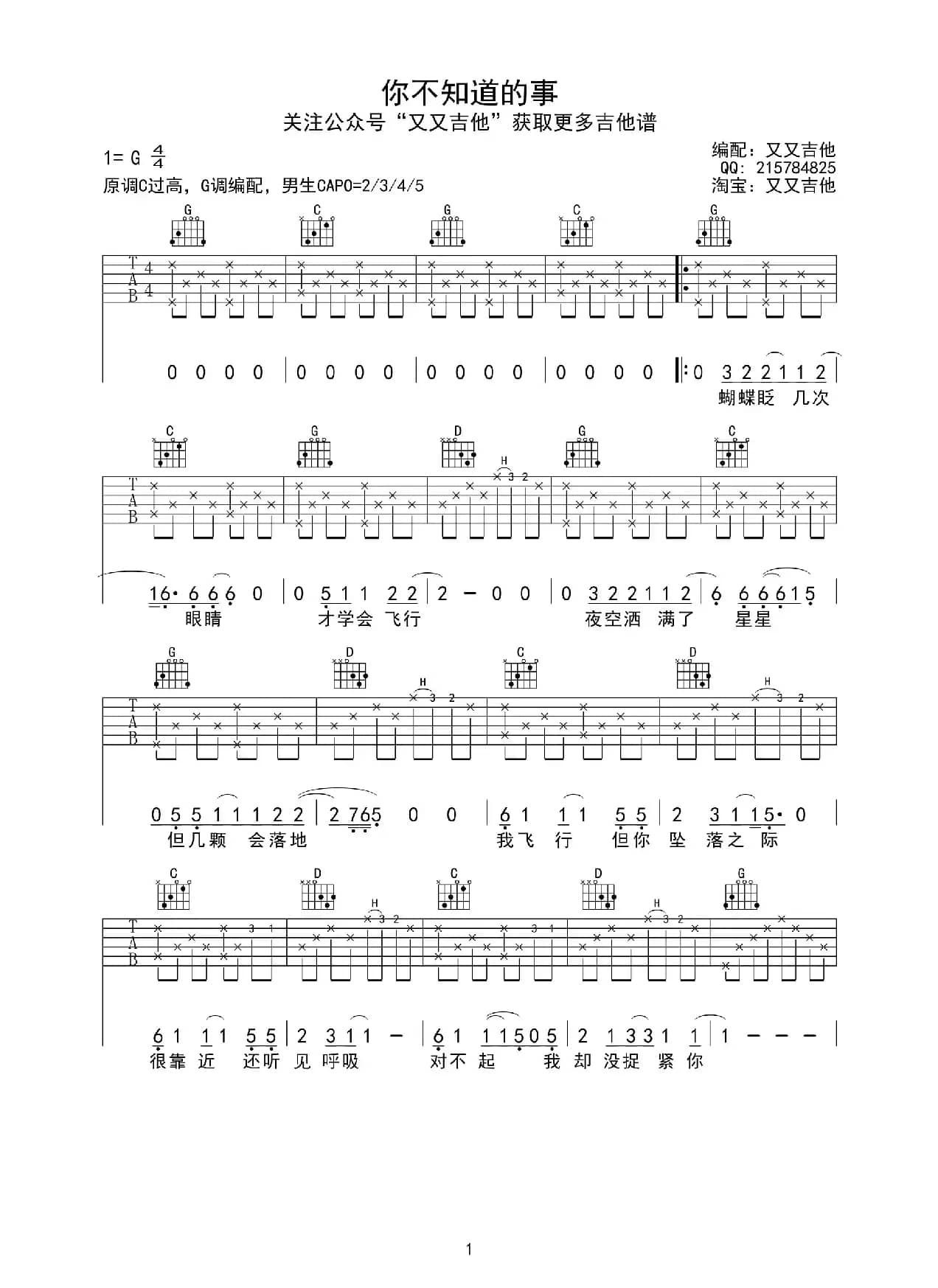你不知道的事（又又吉他编配版）
