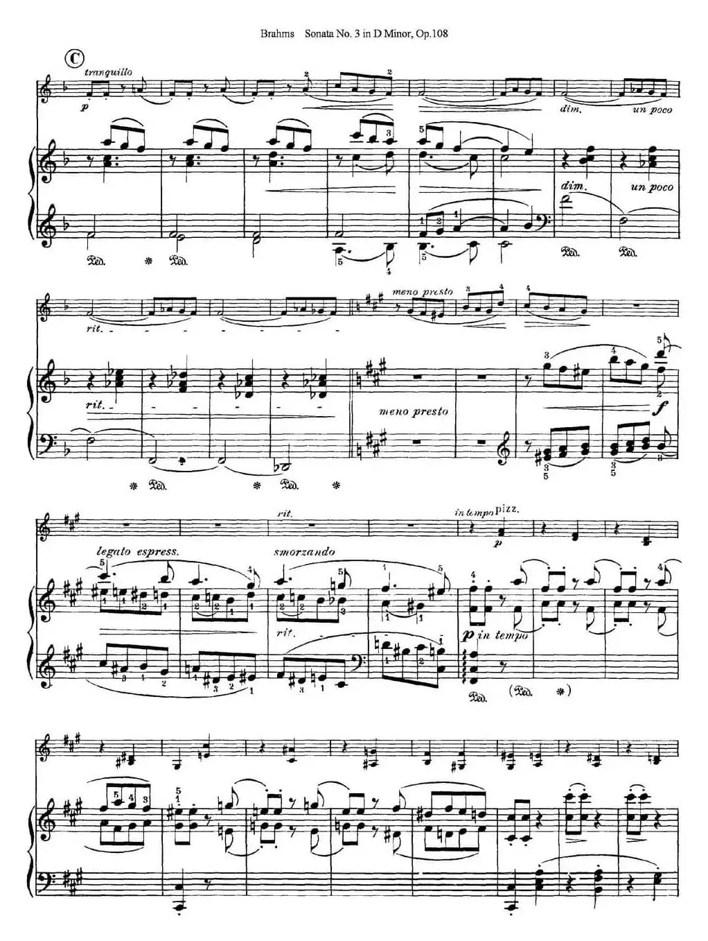 Violin Sonata No.3 in D Minor Op.108（小提琴+钢琴伴奏）