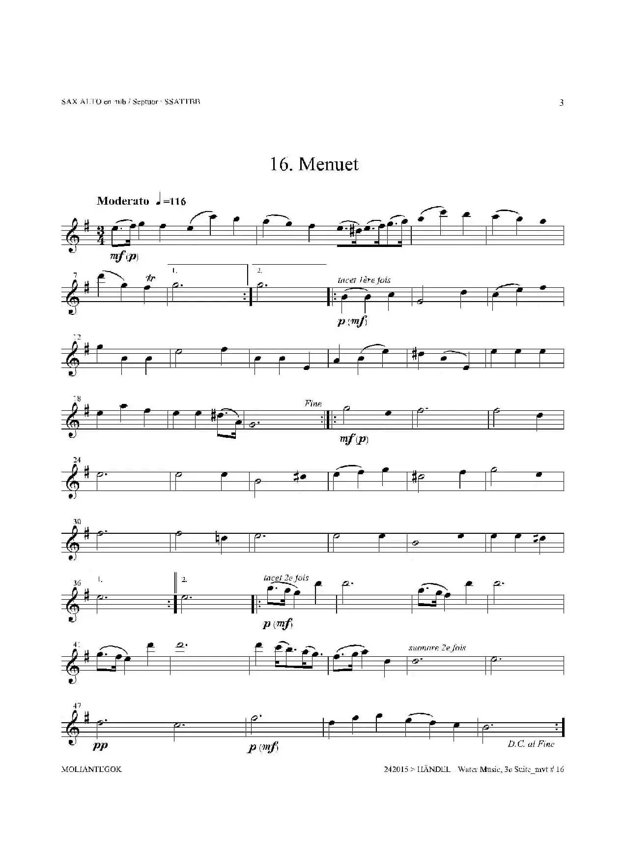Water Music（HWV.350 No.3）（中音萨克斯）